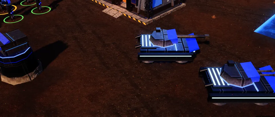 Bulwark hover tanks parked beside a Mech Foundry