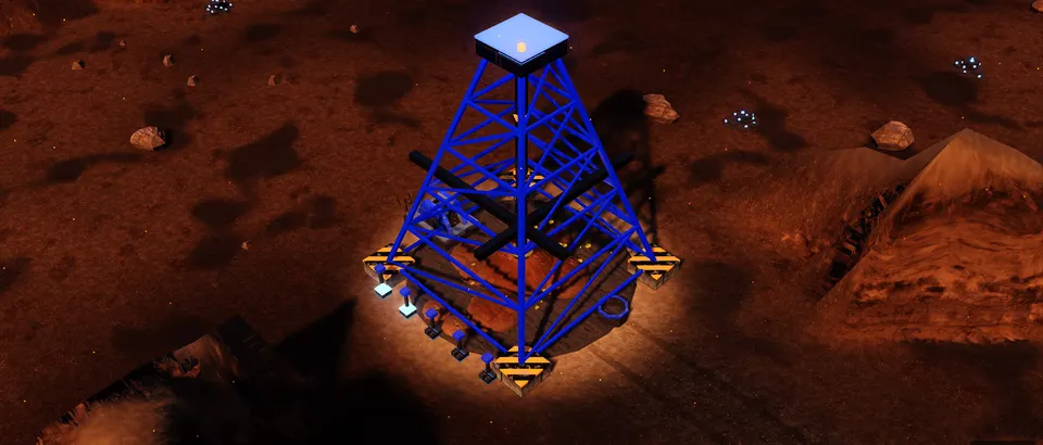 An Ember Drill rig sunk into a contested Emberdust deposit in the badlands