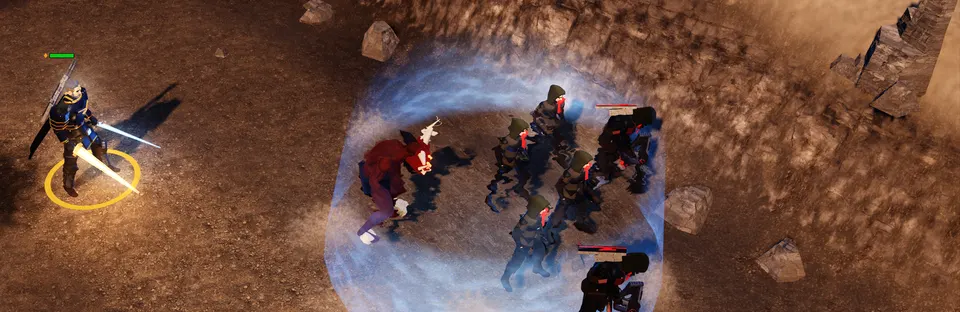 Prince Aurik pins a pack of enemies inside a glowing gravity field of flux